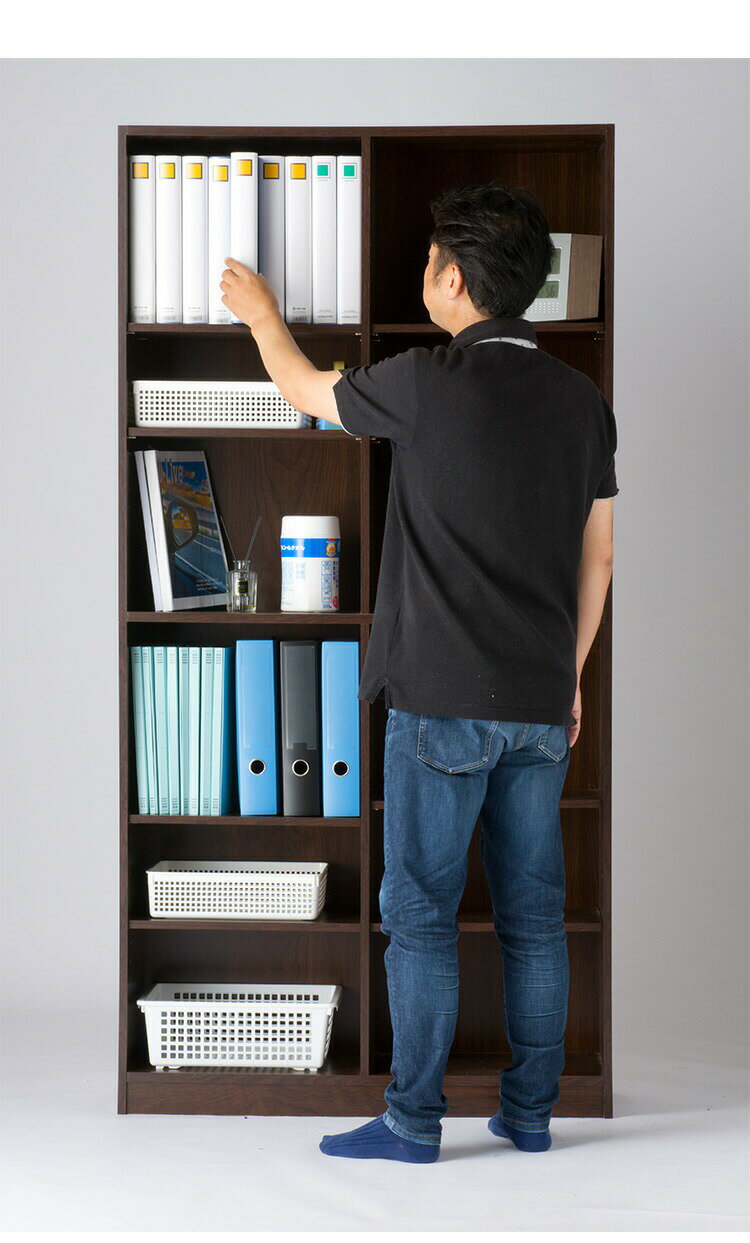 本棚 幅90cm×高さ180cm 大容量 木製シェルフ ABK-1875|A4ファイル収納対応 可動棚付き 転倒防止金具 上下連結 深型タイプ ラック 収納ボックス 壁面収納 書斎 オフィス 子供部屋 シンプル 文庫 書庫(代引不可)【送料無料】