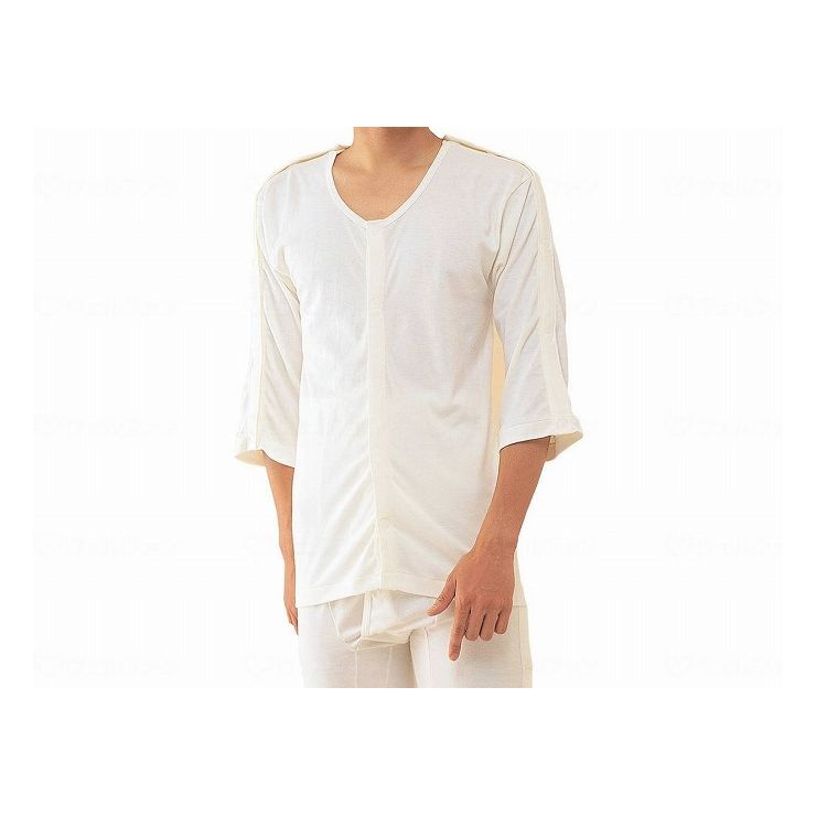 神戸生絲 紳士前開き両肩腕開き7分袖 オフホワイト M【送料無料】