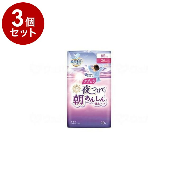 【単品3個セット】 大王製紙 ナチュラ 夜つけて朝あんしん吸水パッド/袋/85cc 21000977 袋 85cc 20枚入 875780 1009 23870(代引不可)