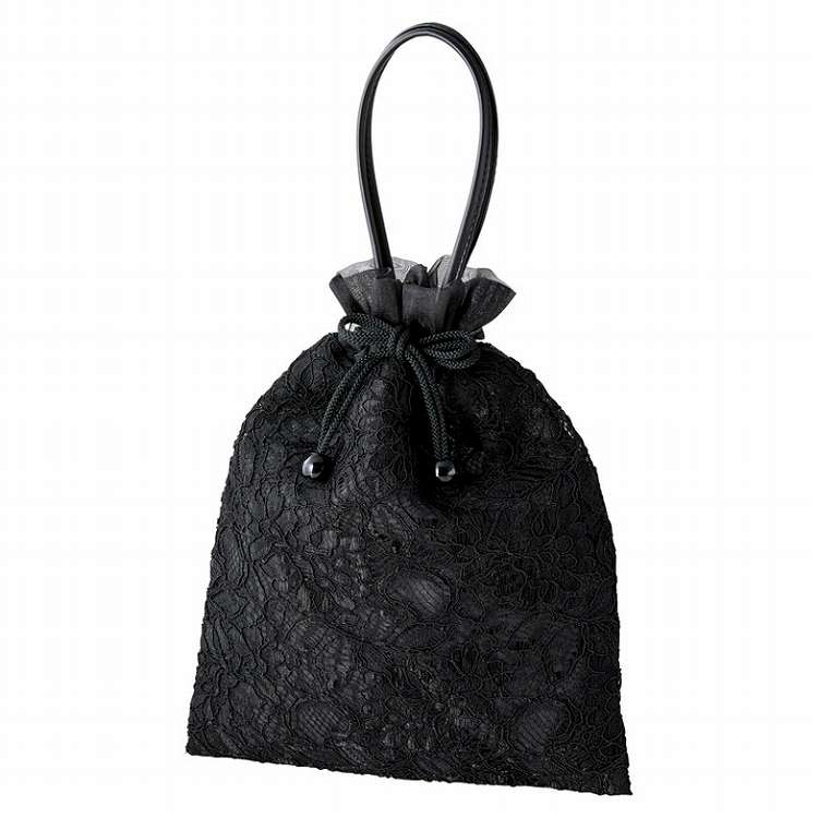 福井県産レース巾着手提げブラック UM-4000BK(代引不可)【送料無料】