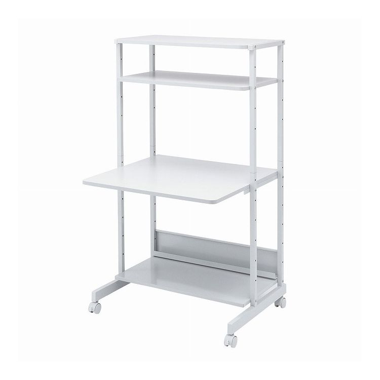 【商品特長】大型機器も収納可能なパソコンラック。幅800mm。●幅800mmなので、ディスプレイとCPUをセットで天板上に設置できます。●木製天板は環境に優しい再生材を使用しており、スチール製よりも優しい手触りです。●メイン天板の位置を3段...