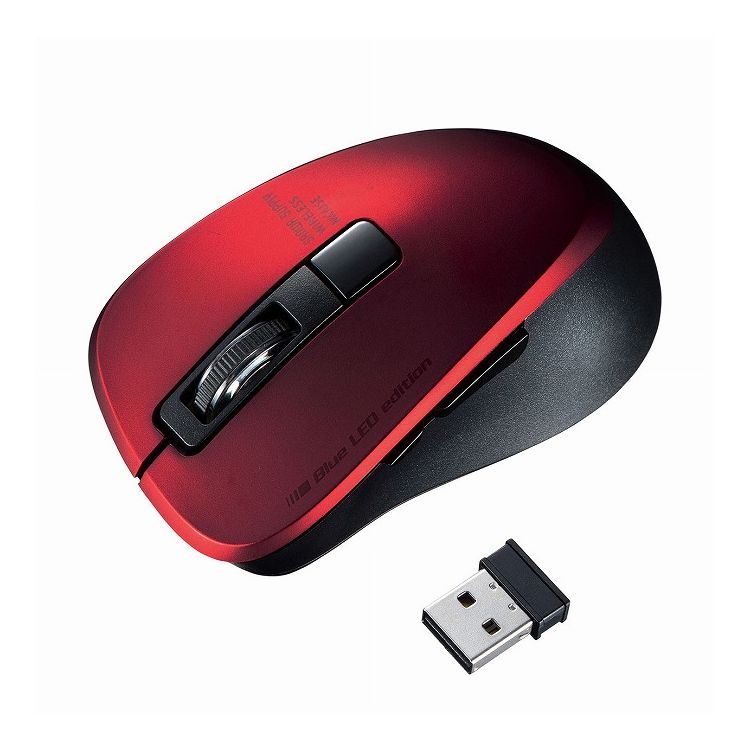 Ball Type Mouse - 静音ワイヤレスブルーLEDマウス 5ボタン・レッド MA-WBL153R(代引不可)【送料無料】