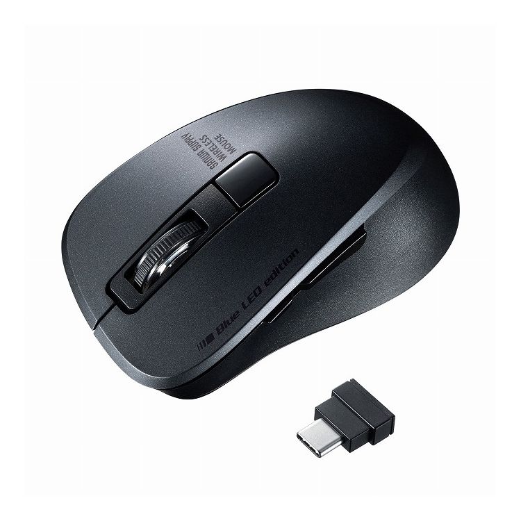 静音ワイヤレスType-CブルーLEDマウス 5ボタン・ブラック MA-WBLC153BK(代引不可)【送料無料】