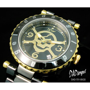 DADangel ダッドエンジェル 腕時計 スカル セラミック メンズウォッチ DAD701-05GS ブラック×ゴールド 【送料無料】