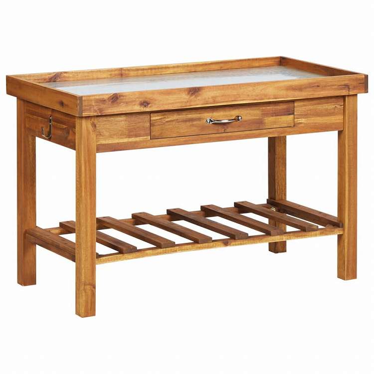 vidaXL ガーデニング作業台 亜鉛製トップ付き アカシア無垢材ホーム&ガーデン 芝&ガーデン ガーデニング 植物スタンド(代引不可)