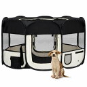 vidaXL 折りたたみ式 犬用プレイサークル キャリーバッグ付き ブラック 145x145x61cmAnimals & Pet Supplies ペット用品 ...