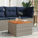 vidaXL ガーデンテーブル グレー 55x55x37 cm ポリラタン&アカシア材家具 アウトドア家具 アウトドアテーブル(代引不可)
