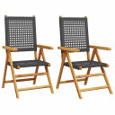 vidaXL ガーデンチェア 2点 ブラック アカシア無垢材&ポリラタン家具 アウトドア家具 屋外椅子 アウトドアベンチチェア(代引不可)