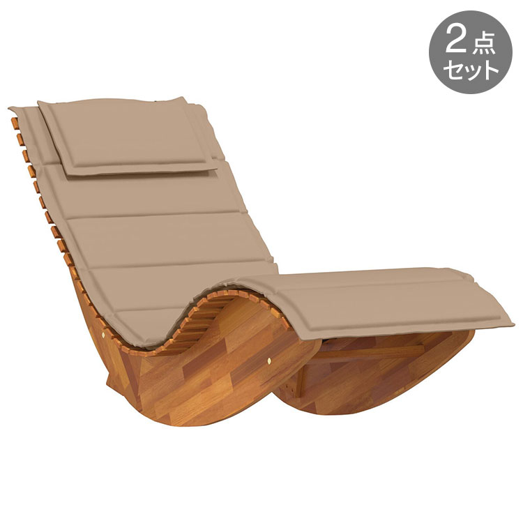 vidaXL ロッキングサンラウンジャーとクッション 2個 ソリッドウッドアカシア家具 アウトドア家具 屋外..