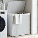 vidaXL ランドリーバスケット 2分割 ホワイト 53x35x57 cm ポリラタンホーム&ガーデン家事用品ランドリー用品洗濯かご(代引不可)