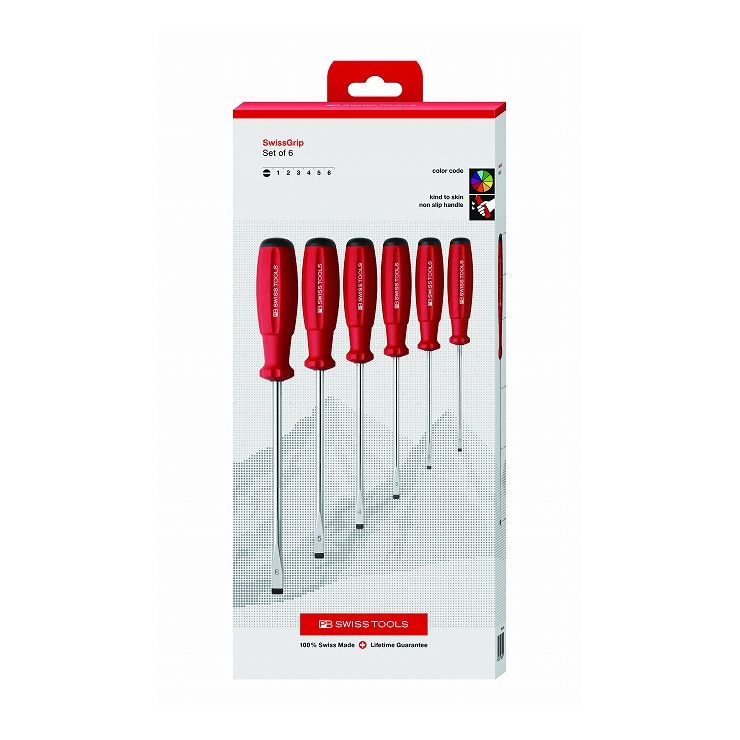 Driver - PB SWISS TOOLS ピービ—スイスツールズ 6本組 スイスグリップ マイナスドライバーセット ペーパーBOX入 8561CBB(代引不可)【送料無料】
