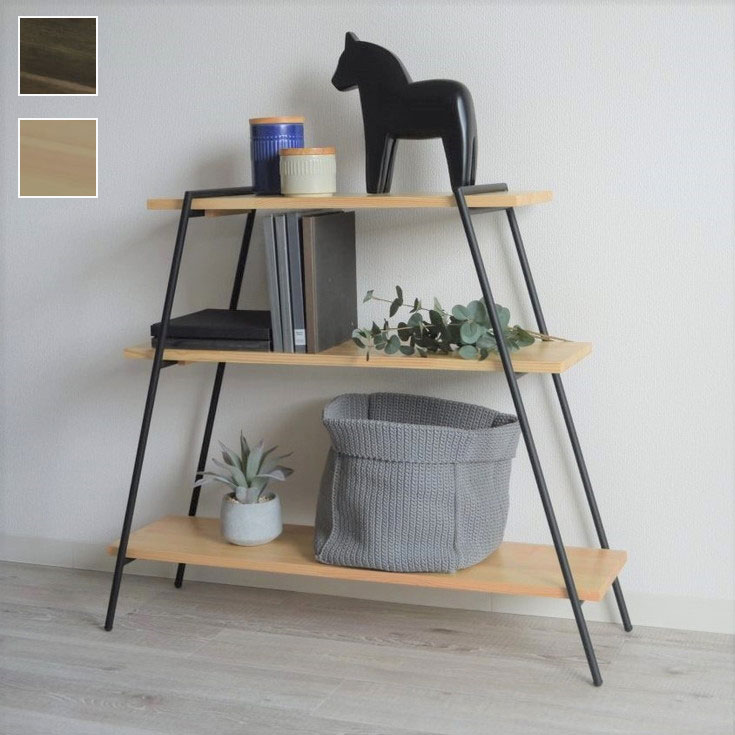 アウトドア ラック 棚 3段 工具不要 簡単組立 キャンプ アイアンラック フラワースタンド シェルフ 幅90 高さ79 天然木 ウッド アイアン(代引不可)【送料無料】