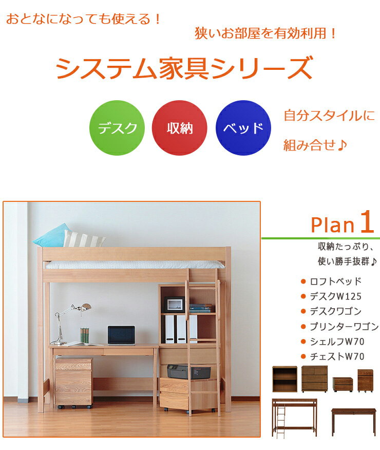 木製ロフトベッド 天然木無垢 棚無し 大人になっても使えるフレーム&デザイン!すのこベッド システム家具 ハイベッド シングル(代引不可)【送料無料】