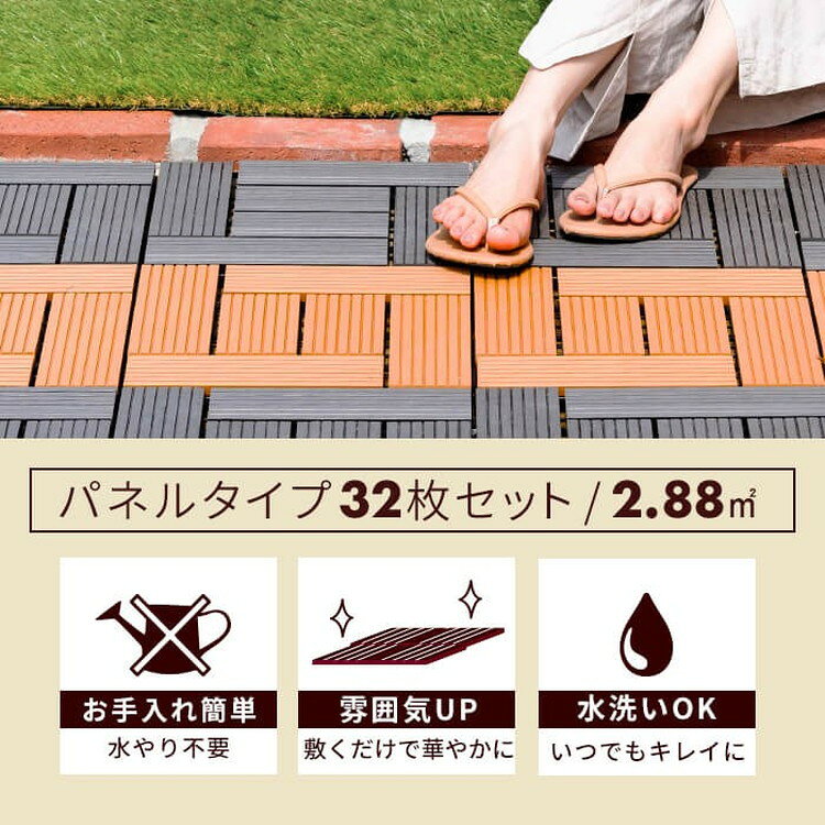 人工木 ウッドタイル 32枚入り 幅30cm ウッドパネル ウッドデッキ ジョイント式 タ...