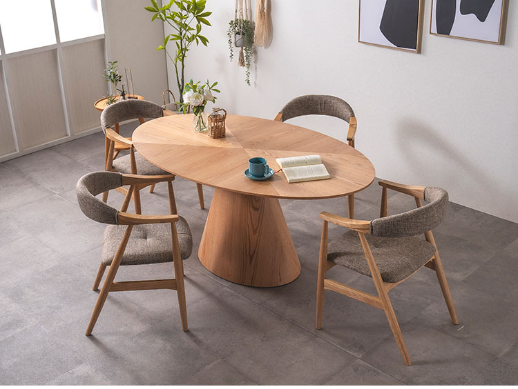 ダイニングセット チェア4脚 ナチュラルテイスト 5点セット 楕円テーブル 幅165cm リビングテーブル 円柱脚 アームチェア ラウンド 木目 天然木 おしゃれ リビング ダイニング 食卓 椅子(代引不可)【送料無料】