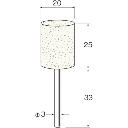 【商品スペック】特長●羊毛を高密度に圧縮したものでやわらかく曲面によくなじみます。用途●研磨材を使用しての金型・金属・貴金属などの研磨・ツヤ出し及び金属・非金属などのキズ取りなどに。仕様●タイプ：円筒型●外径(mm)：20●幅(mm)：25●軸径(mm)：3●軸長(mm)：33●最高使用回転数(rpm)：20000●色：白●材質：羊毛仕様2●硬度約65°(ゴム硬度計による)材質／仕上セット内容／付属品注意【代引きについて】こちらの商品は、代引きでの出荷は受け付けておりません。【送料について】北海道、沖縄、離島は送料を頂きます。