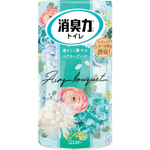 【商品スペック】特長●ナノパウダー（ナノレベルの孔を持つ、悪臭を吸着する消臭剤）配合で、すばやく強力に空間を消臭します。●トイレ特有の尿のしみつき臭、とびちり臭にも効きます。●しっかり消臭された空間に、良い香りが広がります。●香りや効果の強さが調節できます。●香りや効果は通常約2〜3ヵ月持続します。（使用状況により異なります。）●ミュゲやローズなどのフローラルに、アップルやグリーンを加えた清々しく華やかな香りです。用途●トイレの消臭に。仕様●香り：エアリーブーケ●効果持続期間：2〜3ヶ月●容量(ml)：400仕様2●使用期間：2〜3か月（季節や使用環境による）材質／仕上●無機系消臭剤、香料、界面活性剤(非イオン、陰イオン）●プラ：ボトル、フィルム、外カバー、内キャップセット内容／付属品注意●本品は飲めません。●幼児の手の届くところに置かないでください。●安定した場所に置いてください。液がしみ出るので倒さないでください。液が付着すると塗装面や床がシミになったり、変色の恐れがあるのですぐに拭き取ってください。●高温になる所や直射日光の当たる所には置かないでください。●用途以外に使用しないでください。【代引きについて】こちらの商品は、代引きでの出荷は受け付けておりません。【送料について】北海道、沖縄、離島は送料を頂きます。