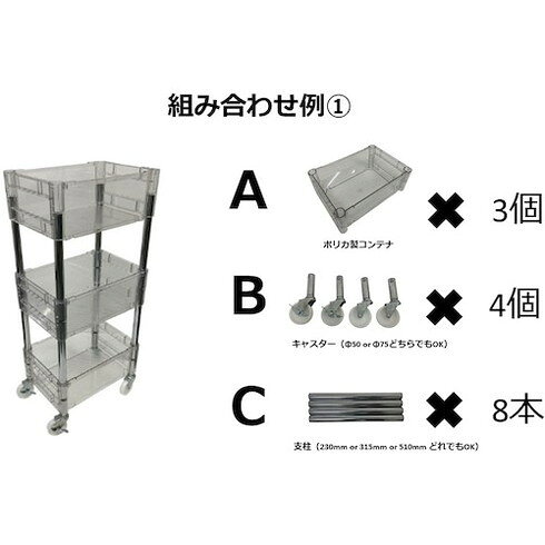 【商品スペック】特長●トランスフォームコンテナ専用のキャスターです。●1袋に固定キャスターと自在キャスターが2個ずつ入っています。用途仕様●タイプ：Φ50mm●キャスター径(mm)：50●セット内容：固定キャスター×2、自在キャスター×2個仕様2●寸法：本体サイズ：Φ50mm●材質：鉄、ナイロン●包装：袋入り●入数：4個（ブレーキ付×2個、ブレーキ無×2個）材質／仕上●鉄、ナイロンセット内容／付属品注意【代引きについて】こちらの商品は、代引きでの出荷は受け付けておりません。【送料について】北海道、沖縄、離島は送料を頂きます。