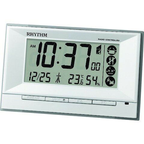 RHYTHM リズム 電波 目覚マシ時計 温湿度計付キ 環境目安表示 白 8RZ207SR03(代引不可)【送料無料】