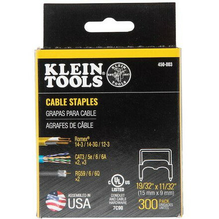 KLEIN ケーブルタッカ用絶縁ステープル 15.1mm×8.7mm KLEIN TOOLS社 工事 照明用品 土木作業 大工用品 釘打機(代引不可)