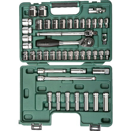 【商品スペック】特長●汎用性の高いソケットレンチセットです。用途仕様●差込角(mm)：12.7●セット内容(点)：46●対辺形状：6角仕様2材質／仕上セット内容／付属品●ソケット（6角）：8、9、10、11、12、13、14、15、16、17、18、19、20、21、22、24、27、30、32、34mm●ソケット（6角）：3/8”、7/16”、1/2”、9/16”、5/8”、11/16”、3/4”、13/16”、7/8”、15/16”、1”●ディープソケット（6角）：10、12、13、14、15、17、19mm●スパークプラグソケット：16、21mm●ラチェットハンドル：250mm注意【代引きについて】こちらの商品は、代引きでの出荷は受け付けておりません。【送料について】北海道、沖縄、離島は送料を頂きます。