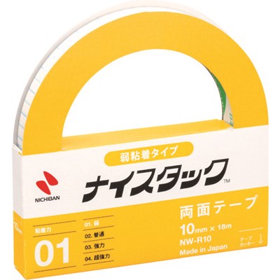 特長●きれいに剥がせるタイプのナイスタック［［TM下］］です。●貼り直しができ、はがした後にのりも残りません。●画鋲やピンを使わず貼り直しができ、正確に貼れます。用途●小型ポスター、連絡、伝言などの仮止め。仕様●幅(mm)：10●長さ(m)：18●厚さ(mm)：0.06仕様2●グリーン購入法『特定調達品目』対象商品材質／仕上●基材:古紙パルプ配合率40%再生紙●粘着剤:アクリル系●はく離紙:紙原産国（名称）：日本【代引きについて】こちらの商品は、代引きでの出荷は受け付けておりません。【送料について】北海道、沖縄、離島は送料を頂きます。