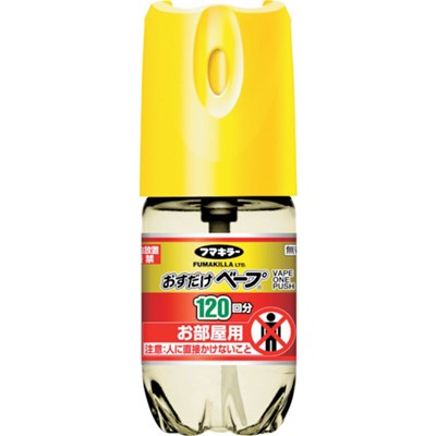 特長●薬剤がすばやく広がり速効退治します。●薬剤が空間に漂い、後から侵入した蚊も駆除します。●床や壁についた薬剤が再び漂い、1日中効果が持続します。●残量が見えるクリアボトルを採用しています。用途●蚊の駆除に。仕様●効果持続目安：24時間●効果範囲目安：4.5〜8畳●容量(ml)：25●タイプ：120回分●香り：無香料●幅(mm)：120●高さ(mm)：215仕様2●ワンプッシュ式●防除用医薬部外品注意●防除用医薬部外品です。●効果持続期間は、4.5〜8畳で使用した場合です。原産国（名称）：日本メーカー名：フマキラー【代引きについて】こちらの商品は、代引きでの出荷は受け付けておりません。【送料について】北海道、沖縄、離島は送料を頂きます。