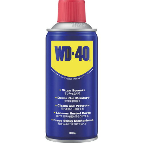 特長●WD-40マルチユーズプロダクト（MUP）は、ヒンジ、ホイール、ローラー、チェーン、ギアなどの可動部に使用する潤滑剤です。●工具やスポーツ用品などをサビや腐食から保護します。●ナット、ボルト、バルブ、ロックなどの腐食部品に浸透し、固着を解きます。●接着剤、腐食、塗料を素早く除去します。●水没したエンジン、スパークプラグ、電動工具などの機器を復元するために湿気の下に侵入し金属を保護します。用途●きしみ止めに。●水分の除去に。●汚れを落とし表面の保護に。●錆びた部分を緩め滑らかに。●粘着によるべたつきの除去に。仕様●色：淡琥珀●容量(ml)：300●使用温度範囲(℃)：-42〜148●容量(L)：0.3仕様2●炭酸ガス（CO2）を使用する事で内容量が最大に。●他社製品に比べ持続性160％（JIS規格に基づく）の防サビ効果。●様々な用途に使用可能・2000通り以上の使い方。●水置換性能により、塗布表面の水分・汚れを除去し、保護皮膜を形成します。材質／仕上●鉱物油・石油系溶剤注意●使用前に缶をよく振って下さい。原産国：中国【代引きについて】こちらの商品は、代引きでの出荷は受け付けておりません。【送料について】北海道、沖縄、離島は送料を頂きます。