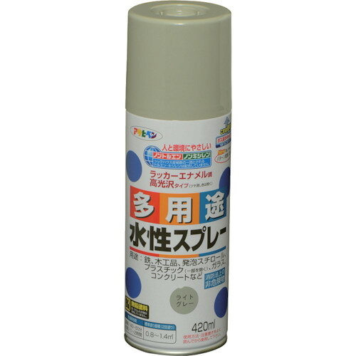 特長●タレにくく、きれいに仕上がります。●油性塗料や発泡スチロールに塗っても下地を侵さず、いろいろな素材に使用できます。用途●発泡スチロール、プラスチック（アクリル、硬質塩ビ、ABS、スチロール）、鉄、木、コンクリート、紙、ガラスなどに。仕様●色：ライトグレー●容量(L)：0.42●乾燥時間：40分〜50分(夏期)、1〜2時間(冬期)●塗り重ね回数：2●塗布面積(［［M2］］)：0.8〜1.5(タタミ0.5〜0.9枚分)仕様2●塗布面積：0.8〜1.4［［M2］］●だ円吹き(パターン変更ノズル付)材質/仕上●水溶性アクリル樹脂注意●【保管上の注意】直射日光のあたるところ、自転車内などの温度の高くなるところ、容器がさびやすいことろには置かないで下さい。原産国：日本【代引きについて】こちらの商品は、代引きでの出荷は受け付けておりません。【送料について】北海道、沖縄、離島は送料を頂きます。
