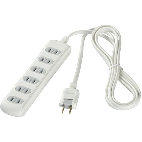 特長●2ピン6個口の電源タップ●安全性高いほこり防止シャッター付です。●スイングプラグで、狭い場所でも壁にピッタリです。●差込口は、安心の2重構造で熱に強いです。●安心のトラッキング現象防止プラグです。●ビニール袋のパッケージで環境に優しいです。仕様●コンセント数：6●色：ホワイト●幅(mm)：200●奥行(mm)：42●高さ(mm)：22●定格電圧(V)：125●定格電流(A)：15●定格容量(W)：1500●プラグ形状：2ピン●コンセント形状：2ピン●ケーブル長(m)：2原産国：非公開【代引きについて】こちらの商品は、代引きでの出荷は受け付けておりません。【送料について】北海道、沖縄、離島は送料を頂きます。