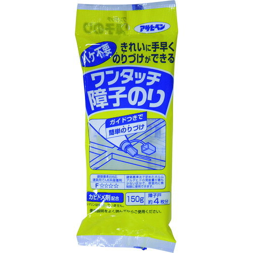 ●ハケ不要、ガイド付できれいに手早くのりづけができます。●カビドメ剤入りですので、カビの発生を防ぎます。●ホルマリンは使用しておりません。●建築基準法（F☆☆☆☆）JIS対応商品です。●障子紙用に。●容量(g)：150●ワンタッチ障子のり　150G　711●でん粉●カビドメ剤 ●ハケ不要、ガイド付できれいに手早くのりづけができます。●カビドメ剤入りですので、カビの発生を防ぎます。●ホルマリンは使用しておりません。●建築基準法（F☆☆☆☆）JIS対応商品です。●障子紙用に。●容量(g)：150●ワンタッチ障子のり　150G　711●でん粉●カビドメ剤 【代引きについて】こちらの商品は、代引きでの出荷は受け付けておりません。【送料について】北海道、沖縄、離島は送料を頂きます。