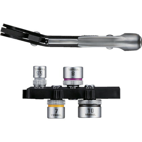 VESSEL TD-26B ファインミニラチェット ベンド(ソケット4本付) ベッセル 手作業工具 ドライバー 六角棒レンチ ラチェット式ドライバー TD-26B(代引不可)(4)