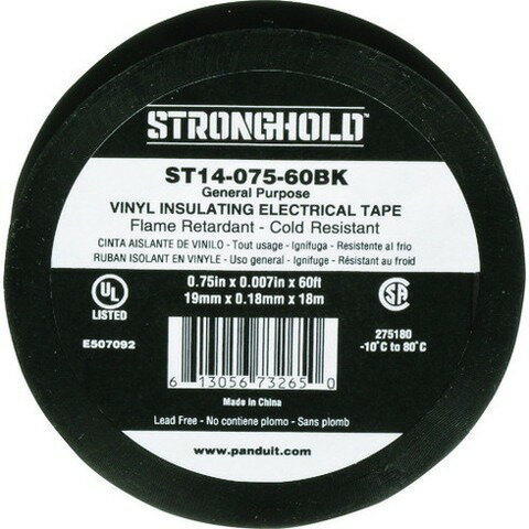 ストロングホールド StrongHoldビニールテープ 一般用途用 黒 幅19.1mm 長さ18m ST14-075-60BK ST1407560BK(代引不可)