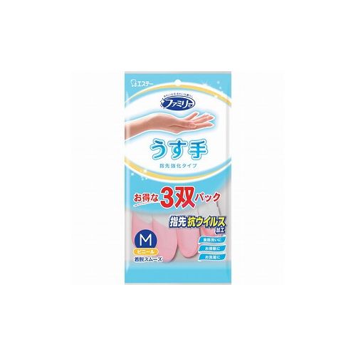 【商品スペック】■特長・指先を強化しているので、やぶれにくく丈夫です。・うす手タイプなので細やかな作業に適しています。・洗剤・漂白剤に強い塩化ビニール樹脂製です。・手袋全体の抗菌効果に加え指先は抗ウイルス加工により表面についたウイルスを99％以上減少させます。・内側の抗菌・防カビ成分がニオイの原因となる雑菌・カビの繁殖を防ぎ衛生的です。■用途■仕様・色：ピンク・グリーンナ・サイズ：M・全長(cm)：30・手のひら周り(cm)：20・中指長さ(cm)：7.4■仕様2・指先抗ウイルス加工・ドライタッチ加工・塩化ビニール樹脂製■材質／仕上・塩化ビニール樹脂製■セット内容／付属品■注意【代引きについて】こちらの商品は、代引きでの出荷は受け付けておりません。【送料について】北海道、沖縄、離島は別途送料を頂きます。