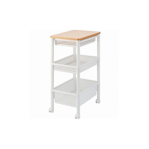 With Caster - TENMA ウッドトップワゴン ワイド3段 引出シ付キ 811000865 天馬(株) 収納用品 ワゴン ラック(代引不可)【送料無料】