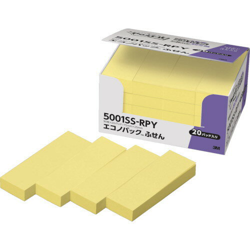 3M ポスト イット 強粘着 75X25mm 90枚X20パッド イエロー(代引不可)