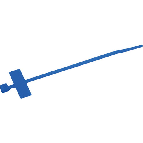 【商品スペック】特長●結束した電線やケーブルなどを分別する際に油性ペンで書き込み、またはシール貼付にて識別や表示ができます。用途●結束した電線やケーブルなどの識別。仕様●色：青●長さ(mm)：100●表示プレート寸法縦×横(mm)：25×8●最大結束径(mm)：25●引張強度(N)：78.4●厚さ(mm)：1.1●最小結束径(mm)：3●一度締めると、切断しない限り外すことはできません。仕様2●使用温度範囲：-40〜80℃●屋内用●印字方法：油性ペン●UL規格品●書き込みスペース縦×横(mm)：25×8材質／仕上●ナイロン66セット内容／付属品注意●屋内で使用してください。●ナイロン製品は乾燥し、含水量が低下すると折れやすくなりますので、開封後はお早めにご使用ください。●開封後、保管する場合は袋を密閉してください。●厳寒期はナイロン製品が固まりやすくなりますので、室温に戻してからご使用ください。【代引きについて】こちらの商品は、代引きでの出荷は受け付けておりません。【送料について】北海道、沖縄、離島は送料を頂きます。