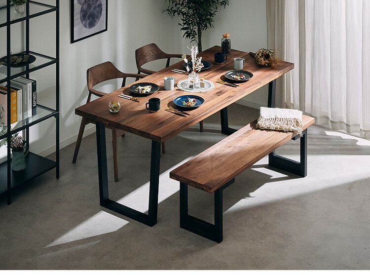 ダイニングセット 4人掛け 4点セット 幅135 ウォールナット無垢材 ベンチ ダイニングテーブルセット 合皮 天然木 ダイニングチェア 食卓 テーブル 椅子 いす(代引不可)【送料無料】