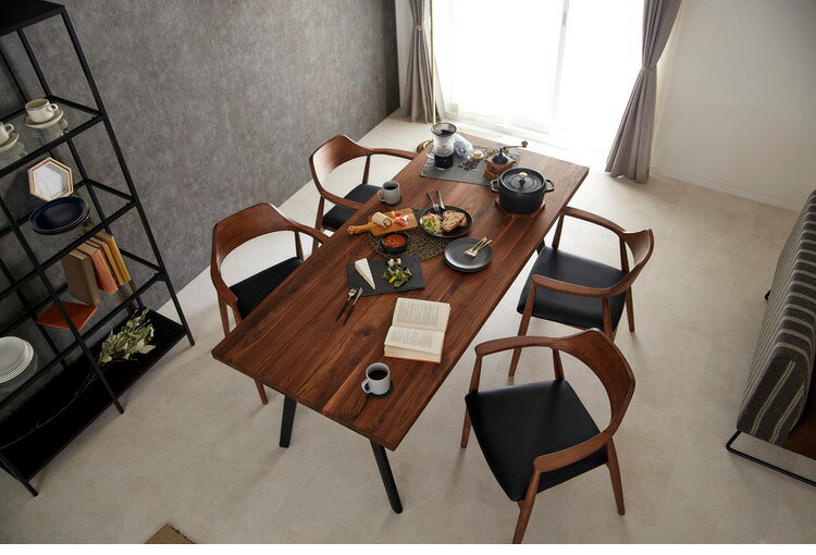 ダイニングセット 4人掛け 5点セット 幅165 ウォールナット無垢材 ダイニングテーブルセット 合皮 天然木 ダイニングチェア 食卓 テーブル 椅子 いす(代引不可)【送料無料】 [3]