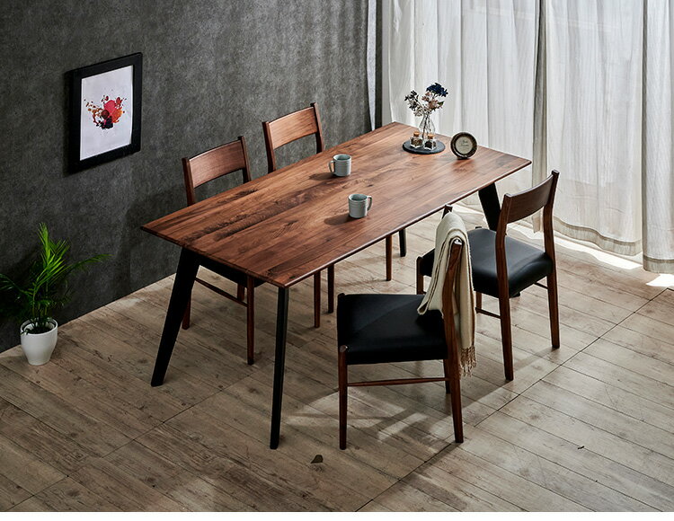 ダイニングセット 4人掛け 5点セット ウォールナット無垢材 ダイニングテーブルセット 幅150 合皮 天然木 ダイニングチェア 食卓 テーブル 椅子 いす(代引不可)【送料無料】