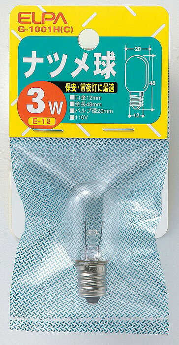 【商品詳細】定格電圧：110V定格消費電力：3W定格寿命：約3,000時間本体サイズ：全長48×バルブ径20(mm)口金：E12入数：1個カラー：クリア保安用・常夜灯・表示灯に適しています。小形・低ワットで長寿命設計の電球。【送料について】北海道、沖縄、離島は送料を頂きます。