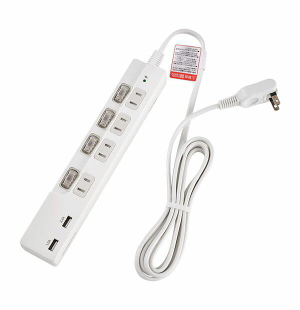 朝日電器 SWツキUSBタップ4P WBK-4232SUA(W)【送料無料】