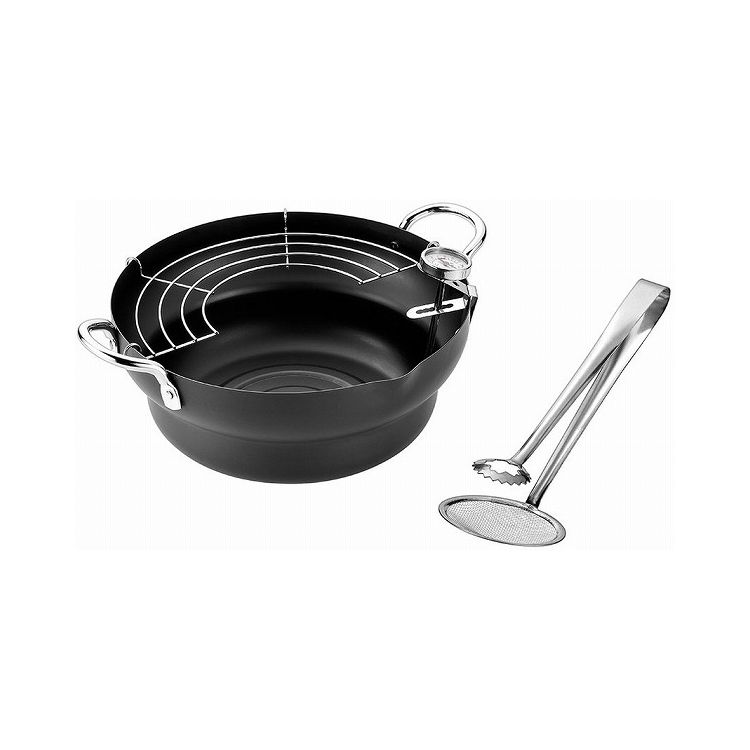 日本製 燕三条 共柄天ぷら鍋24cm 温度計・トング付(代引不可)【送料無料】