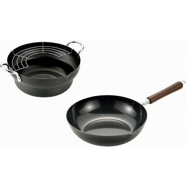 日本製 燕三条 木柄いため鍋27cm&天ぷら鍋24cm(代引不可)【送料無料】