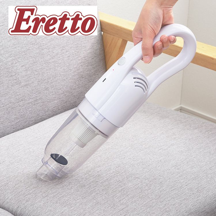 ■商品説明軽量で扱いやすいハンディタイプのクリーナー。充電式のためコードレスで使用ができ、棚や階段、車内をコードに煩わされることなく掃除ができます。豊富なアタッチメントで棚や隙間、床面の掃除にも対応。集塵方式は紙パックレスのフィルター式。ダストケースは水洗いが可能で、紙パックを使用しないので経済的。■商品仕様サイズ/本体のみ： 約460×100×125mm（約1,070g）、材質/ABS、消費電力/1段階：約40W・2段階：約60W、定格電力：DC5V/2A、電源/充電式（2,000mAh×2）、コードの長さ/約0.8m、集塵方式/フィルター式、最大集塵容積/約0.4L、付属品/ヘッドノズル小・隙間ノズル・隙間ノズル用ブラシ【送料について】北海道、沖縄、離島は送料を頂きます。