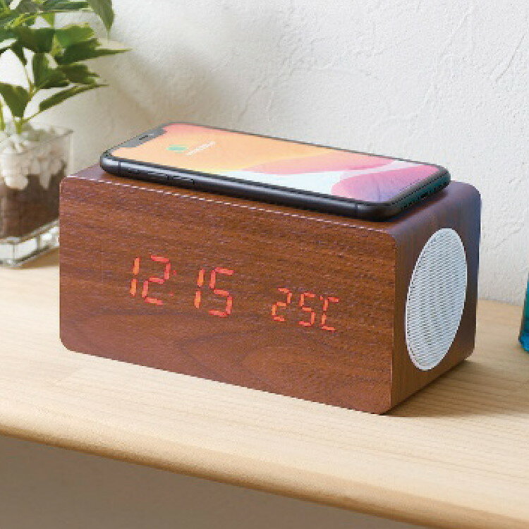 アイトック ブルートゥーススピーカー・ワイヤレス充電機能付クロック 6183-23 インテリア 寝具 収納 時計【送料無料】