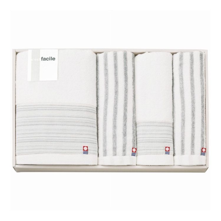 【商品詳細】化学薬品を使わずに精練漂白した人と環境にやさしいエコマーク認証のタオルです。現品サイズ・内容:60×120cmバスタオル1枚・34×75cmフェイスタオル2枚・34×36cmウォッシュタオル1枚・綿100％・［日本製］製造国:日本【送料について】北海道、沖縄、離島は送料を頂きます。