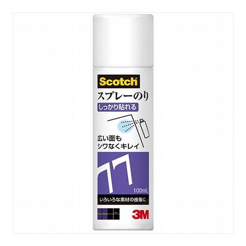 スコッチ スプレーのり しっかりはれる 100ml●ワンタッチですばやく、手を汚さずのりづけできます。●スプレータイプののりなので、広い面でもむらなく面接着できます。●仕上がりがきれいです。●早い接着タイプなので、やや厚い材料の接着に便利です。生産国…日本1個当たりのパッケージサイズ…38×142×38mm1個当たりのパッケージ重量…102g重量：510g【代引きについて】こちらの商品は、代引きでの出荷は受け付けておりません。【送料について】北海道、沖縄、離島は別途送料を頂きます。