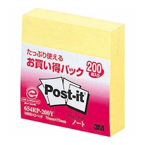 【10個セット】 3M Post-it ポストイット お買い得パック ノート 3M-654RP-200YX10(代引不可)【送料無料】