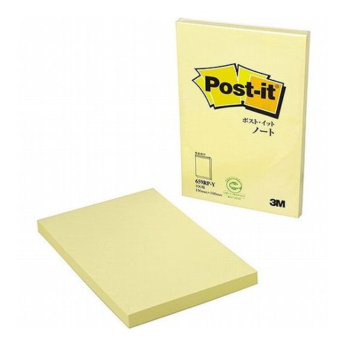 【10個セット】 3M Post-it ポストイット 再生紙ノート 150×100 イエロー 3M-659RP-YX10(代引不可)【送料無料】